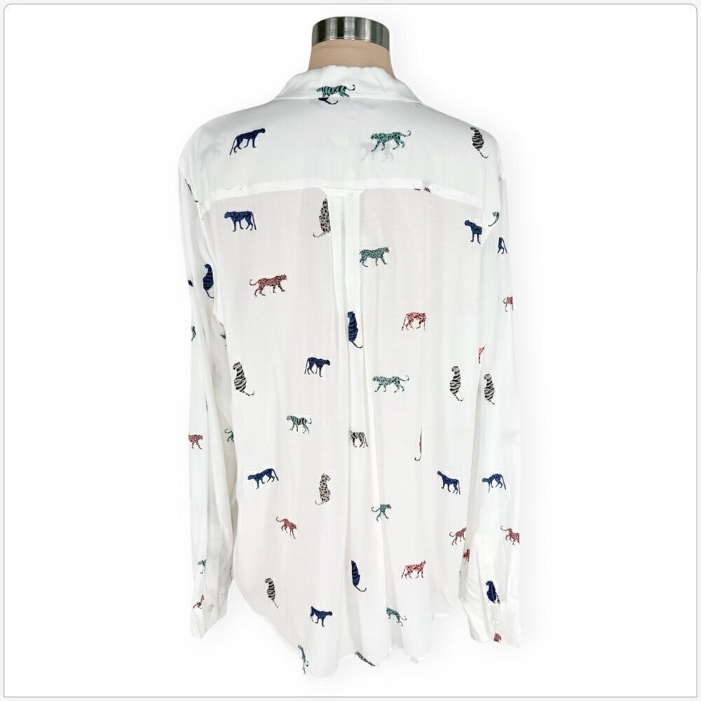 Rails Kathryn Multi Wild Cats Button Front Shirt Animal Print White NWT New XL - Picture 6 of 7